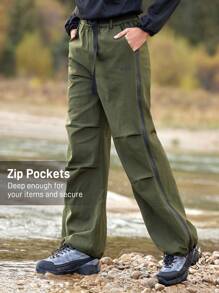 In My Nature 女式纯色拉链口袋休闲宽松徒步工装裤 - 軍綠色 - 查看 4