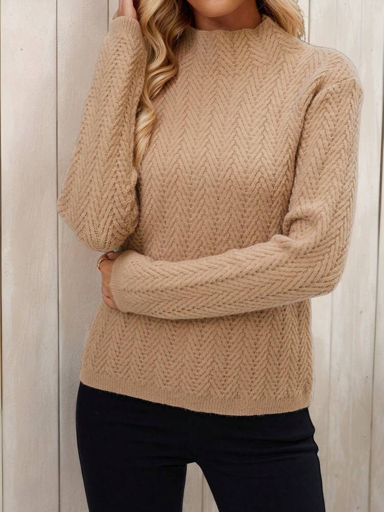 Versatile Elegant Versatile Brown Brown Sweater Winter Women Tops Winter Tops Thanksgiving Sweater Winter Outfits Sweater Winter Women Clothes Women's Textured Turtleneck Long-Sleeve Sweater