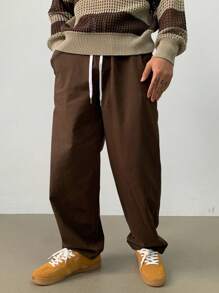 DAZY Quần âu nam màu trơn thắt eo phía trước, mặc hàng ngày - màu nâu - Xem 3