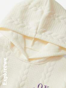 SHEIN 2 Pieces Urban Casual Style Tween Girls Set: Cozy Texture Fabric Hooded Long Sleeve Sweatshirt And Fringed Hem Denim Long Pants Outfit, Suitable For City Outdoors, Everyday Wear, Parties And More In Autumn/Winter - Multicolor - View 4