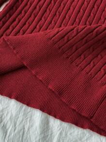 SHEIN Unity Encore Red Knitted Twist Cable Crew Neck Sweater, Autumn/Winter For New Year Clothes - Red - View 7