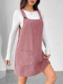SHEIN EZwear Autumn New Corduroy Strap Women Dress