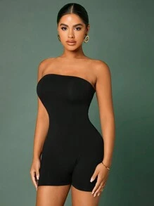 SHEIN SXY Solid Backless Tube Unitard Romper - Black - View 6