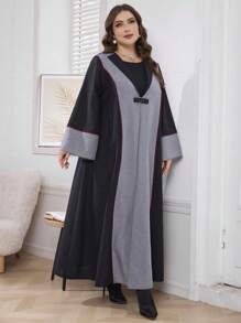 Al Najma 大码女士伊斯兰休闲连衣裙，休闲朴素长袖开襟长袍，适合日常休闲 - 黑色 - 查看 4