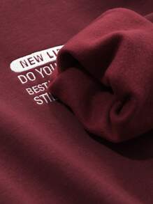 DAZY Men's Solid Color Patchwork Round Neck Long Sleeve Letter Print Pullover Sweatshirt, Fall Clothes - Red - View 3