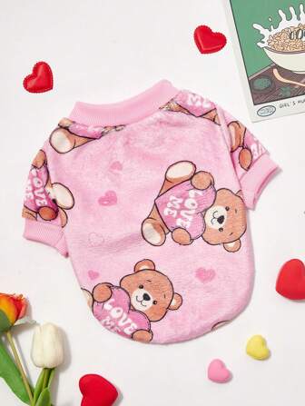 PETSIN 1pc Pet Fleece Sweatshirt, Cute Bear Print Design, Warm & Comfortable For Dogs & Cats