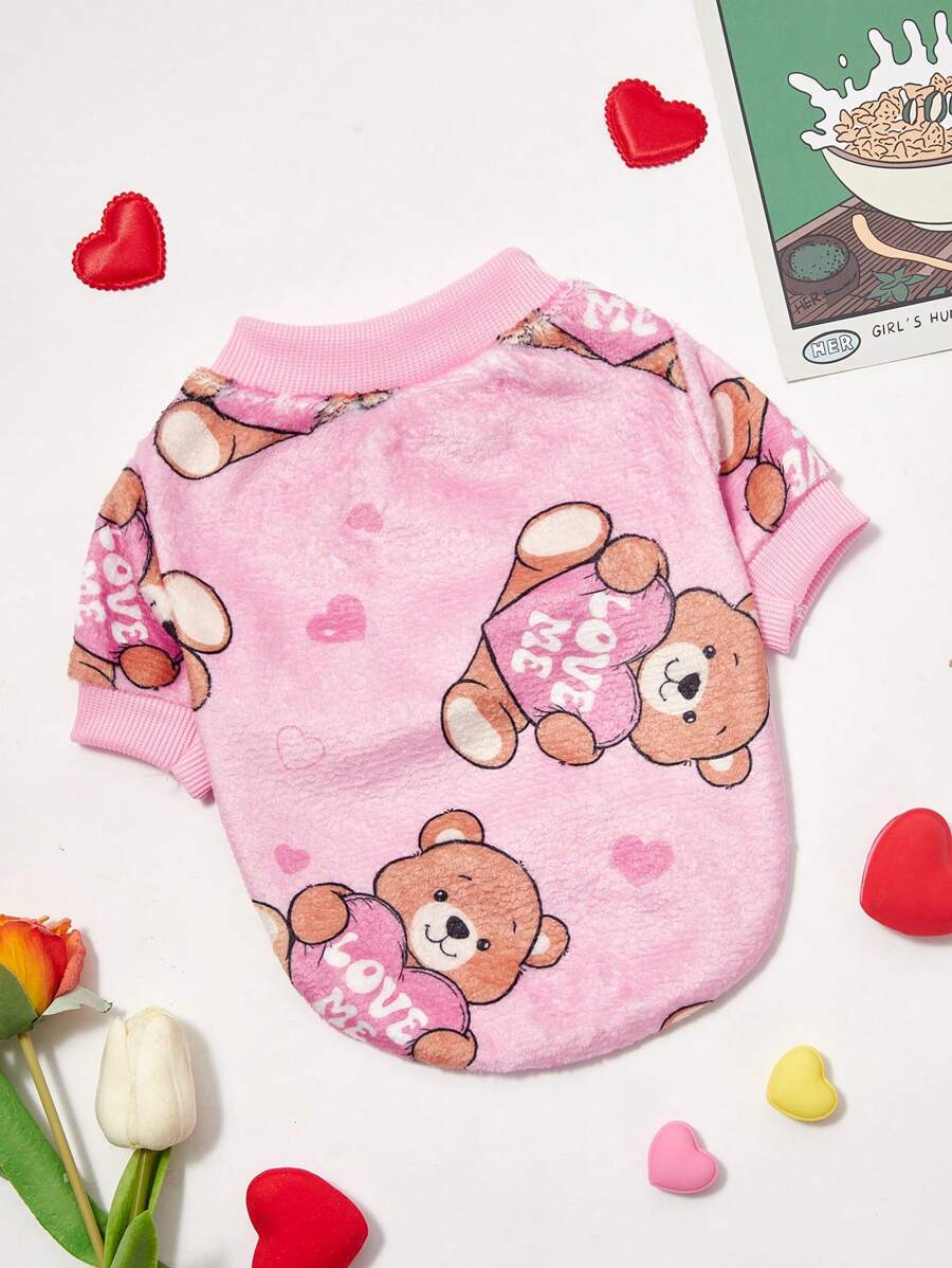 PETSIN 1pc Pet Fleece Sweatshirt, Cute Bear Print Design, Warm & Comfortable For Dogs & Cats - Multicolor - View 1