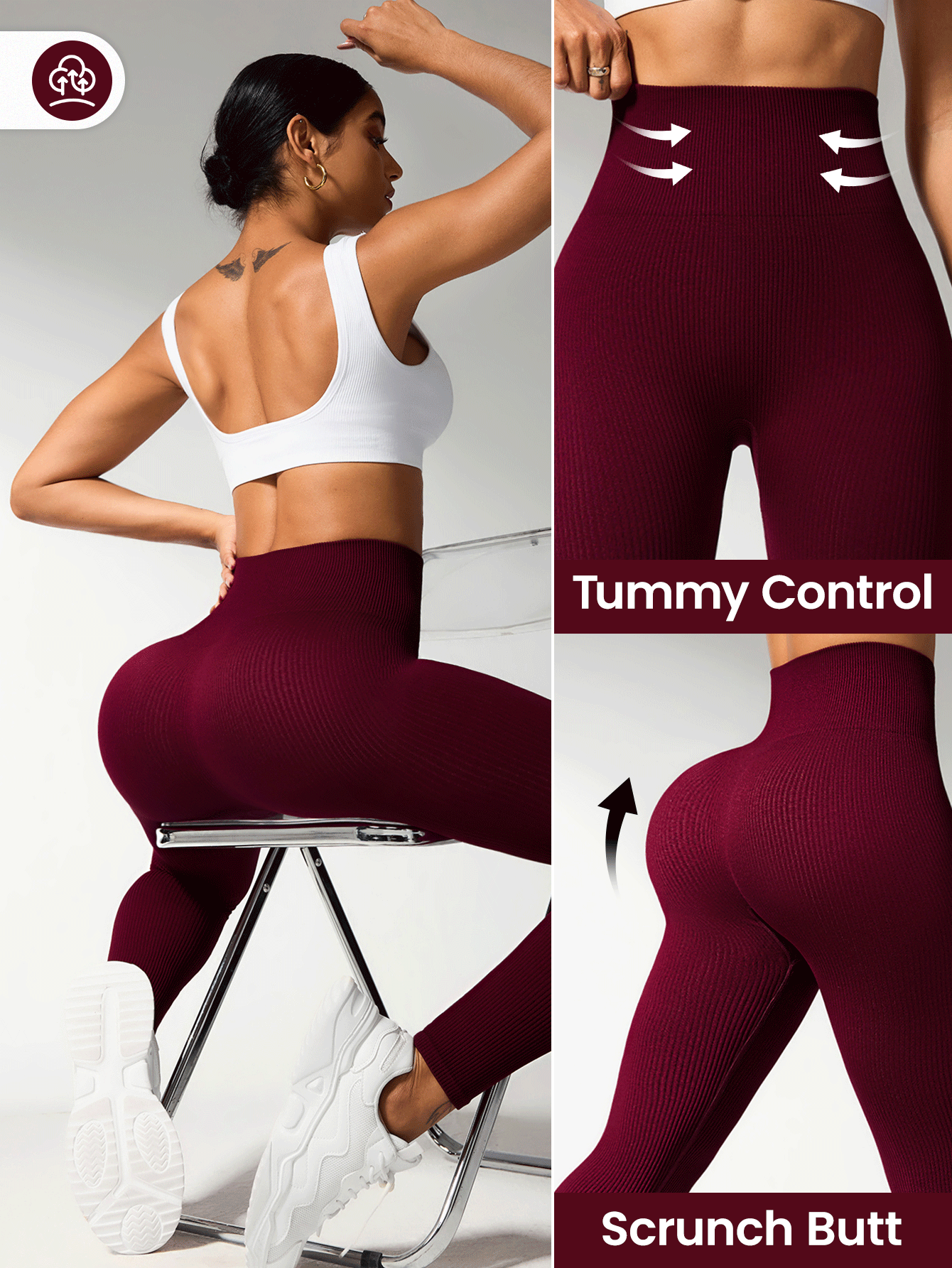 Easithlete Women Solid Color High Waist Casual Slim Fit Leggings For Chinese New Year Yoga Pants - Burgundy - View 7