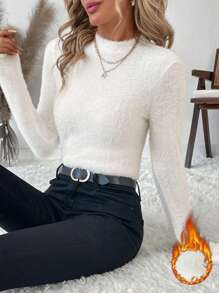 SHEIN Clasi Women's Fluffy Fluffy Sweatshirt, Thick Fleece Fabric - White - View 1