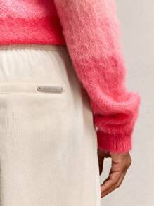 AKNOTIC Business Casual Men's Apricot & White Color Block Patchwork Elastic Waist Drawstring Straight Leg Casual Pants, Suitable For Daily Wear With Letter Metal Accessories, Long Baggy White Slacks Pants, For Work, Husband, Boyfriend Gifts - Apricot - View 4