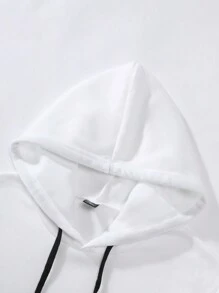 Manfinity Homme Men's Autumn Slogan Print Drawstring Hooded Sweatshirt, Casual Loose Fit - White - View 3