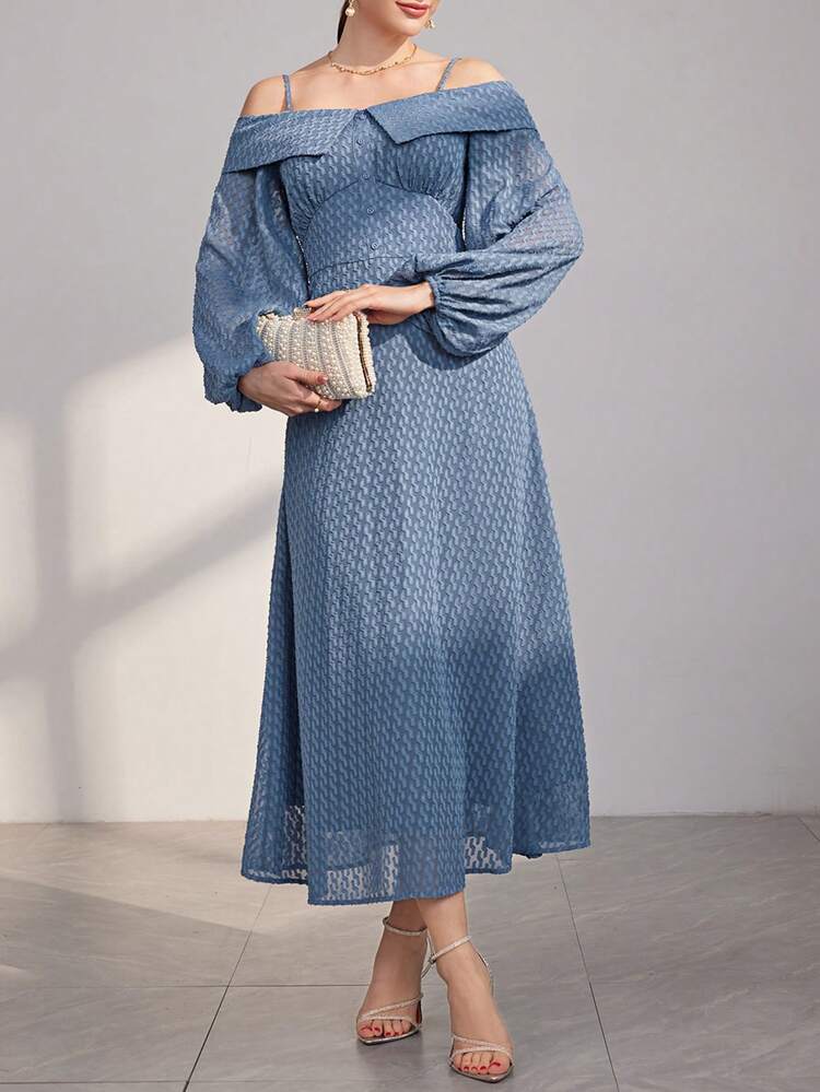 Women's Cold Shoulder Lantern Sleeve Dress Long Evening Dresses