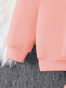 年轻女孩彩虹印花休闲套头衫套装 - 粉色 - 查看 4