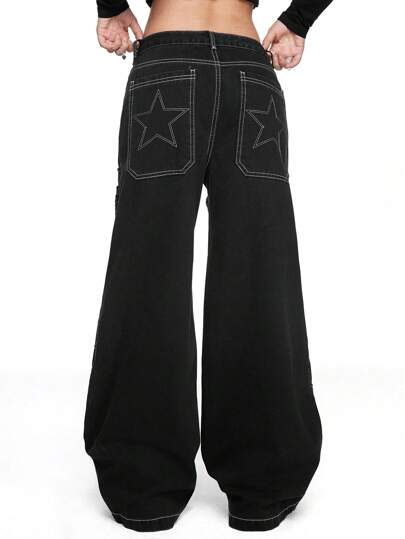 Grunge Punk Jeans anchos de pierna ancha y oversize para mujer