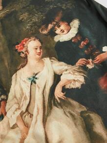 SHEIN MOD 女士复古花卉印花露背连衣裙、女士连衣裙、新年派对连衣裙、化妆舞会连衣裙、节日服装、新年服装、长裙、节日派对女士连衣裙 - 彩色 - 查看 4