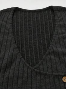 INAWLY Women's Solid Color V-Neck Long Sleeve Ribbed Casual T-Shirt, Autumn - Multicolor - View 6