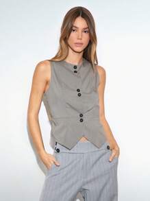 SHEIN Unity Top sin mangas ajustado de mujer a rayas - Gris - Ver 1