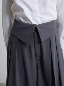 GENKIRA Fashionable High-End Commuting Folding Waist Design Loose Wide-Leg Pants  Fall Cloth For Women - Grey - View 4