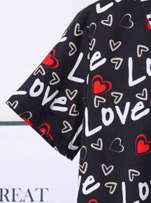 SHEIN Leap Crew Kids/Tween Boys' Casual Street Style Letter Full Print Pattern Turndown Collar Button-Down Short Sleeve Woven Shirt, Spring Valentine's Day Heart - Multicolor - View 6