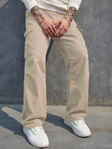 PAVTROS Manfinity Streetrush Loose Fit Men Flap Pocket Side Cargo Jeans - Khaki - View 6