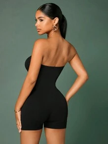 SHEIN SXY Solid Backless Tube Unitard Romper - Black - View 4