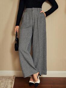 Vintamour Quần dài kẻ sọc Jacquard cổ điển thanh lịch dành cho nữ, màu đen trắng, có túi, thích hợp cho mùa thu/đông, Lễ Tạ ơn, Năm mới, Ngày Valentine, Trang phục công sở thường ngày, Trang phục đi lễ nhà thờ. - Đen và trắng - Xem 4