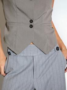 SHEIN Unity Top sin mangas ajustado de mujer a rayas - Gris - Ver 4