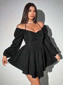 Viva Relle Große Größen Sexy Kleid mit offenen Schultern und Langarm