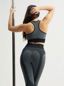 Menodora SHEIN Sport Seamless Color-Blocking Sports Bra & Leggings Workout Sets Women For Daily Fitness & Pole Dance
