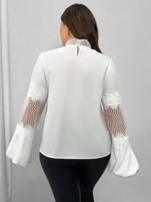 SHEIN Unity 大码女式优雅白色镂空蕾丝拼布衬衫 - 白色 - 查看 3