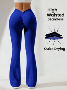 Slayform Slayform 女士纯色高腰简约运动裤，休闲日常穿着 - 藍色 - 查看 2