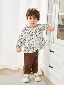 SHEIN 3 bucăți/Set Bebeluș/Fetă Jachetă cu glugă cu imprimeu graffiti drăguț, pantaloni de jogger, set de ținute casual de top, potrivit pentru toamnă/primăvară, acasă și în aer liber, școală - Multicolor - Vizualizare 6