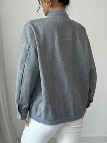 Chiquease Oversized Casual Sports Varsity Jacket - Grey - View 2