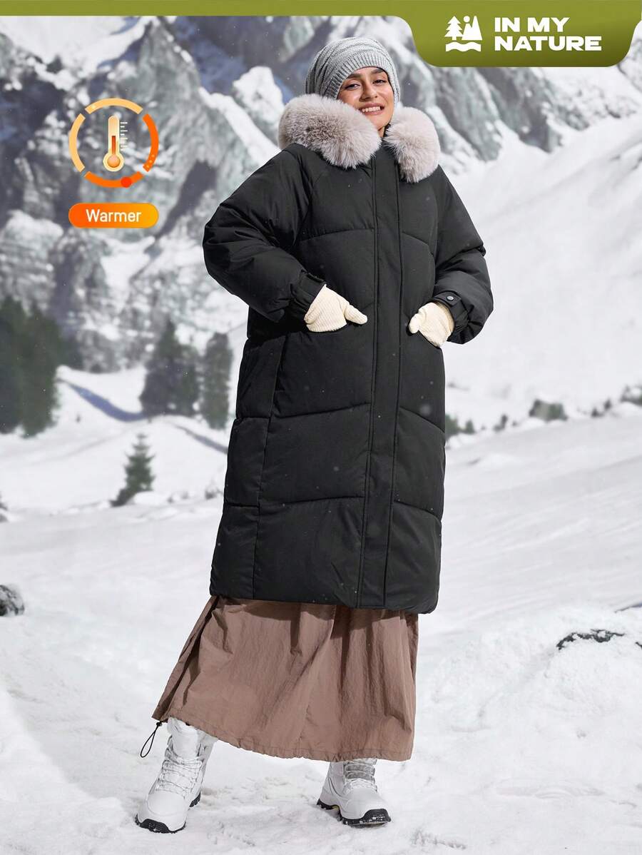 In My Nature 2024 New Women Loose Long Jacket, Thick & Padded Coat, Knee-Length, Korean Style, Winter - Black - View 1