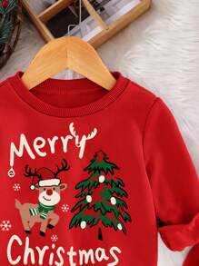 SHEIN Young Boys Christmas Element Graphic Loose Fit Comfortable Thick Knitted Long Sleeve Sweatshirt Clothes, Suitable For Summer,In Fall/Winter - Red - View 4