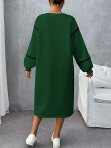 SHEIN LUNE Women's Autumn/Winter Floral Patched Trim Round Neck Loose Straight Casual Sweatshirt Dress