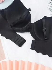 薄款无缝钢圈聚拢文胸 - 黑色 - 查看 6