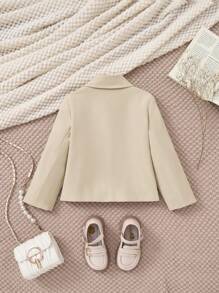 PrepCrw 年轻女孩卡其色编织宽松双排扣短风衣，学院风，秋冬