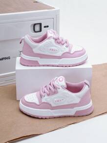 Kids Low Top Casual Canvas Sneakers Lace-Up Flat Shoes For Girls