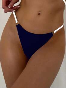 SHEIN Swim Black And White Pieced Women's Thong Bikini Bottom Summer - Black and White - View 3