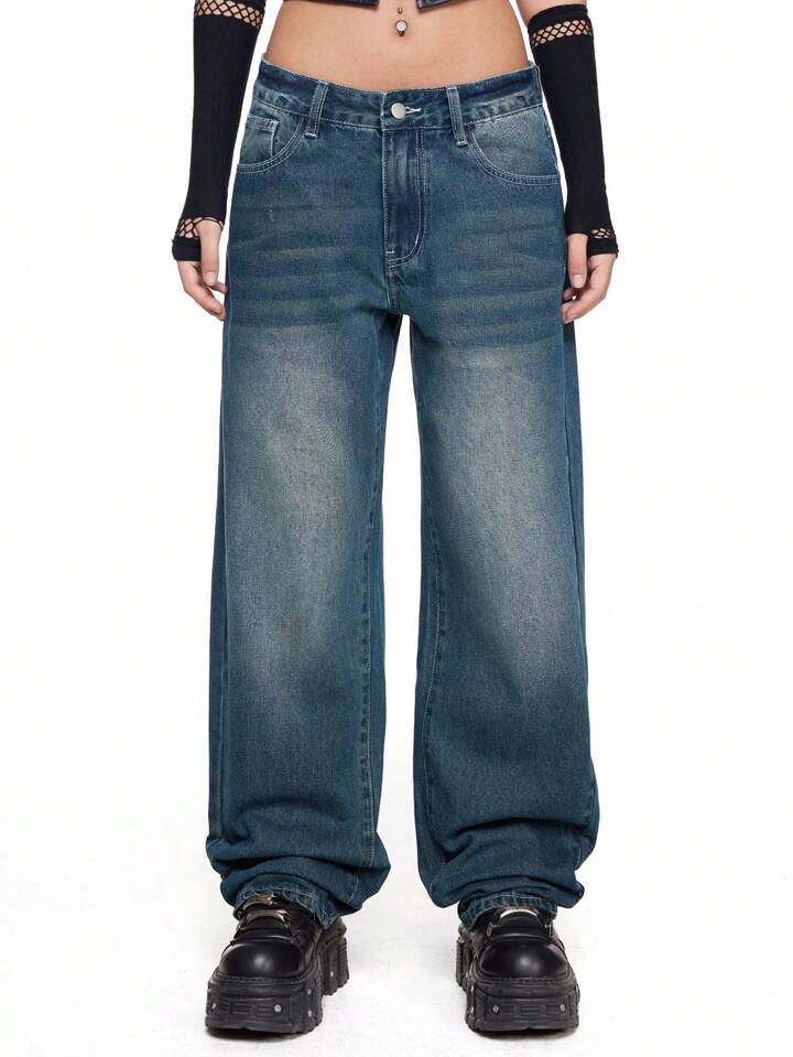 Our Grunge Punk Y2K PUNK Low Waist Loose Jeans With Backside Wings