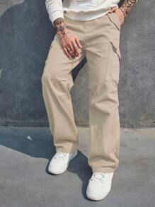 PAVTROS Manfinity Streetrush Loose Fit Men Flap Pocket Side Cargo Jeans - Khaki - View 7