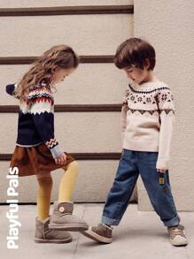 SHEIN 1 Pc Young Boy Sweater Fun Color Blocks Cute/Vintage/Casual/Home/Outdoor Winter/Fall - Multicolor - View 10