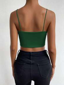 Chiquease Canottiera corta aderente di colore unito per donna - Verde - Visualizzare 2