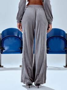 MUSERA Pantalon large en velours à cordon de serrage, chic élégant pour les vacances d'été et l'aéroport - Gris - Voir 2