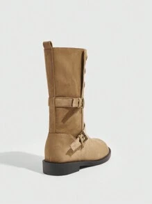 CUCCOO GRLICON Women's Mid-Calf Boots, Y2K Style, Punk Rock, Biker, Cool Girl Outfit, Suitable For Halloween, Christmas, Party - Khaki - View 4