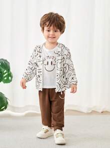 SHEIN 3 bucăți/Set Bebeluș/Fetă Jachetă cu glugă cu imprimeu graffiti drăguț, pantaloni de jogger, set de ținute casual de top, potrivit pentru toamnă/primăvară, acasă și în aer liber, școală - Multicolor - Vizualizare 3