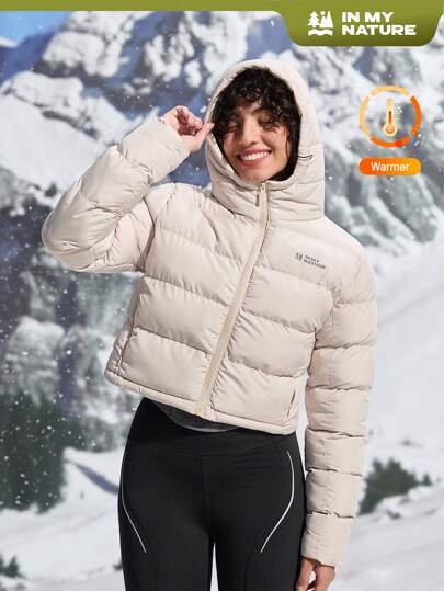 In My Nature 女式短款连帽拼色棉服外套，适合户外冬季女式上衣