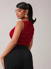 SHEIN SXY Festival Clothing Wine Red Top Nightclub, Party, Outing, Cable Craft Women's Tank Top - Red - View 2