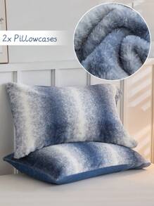 2 vỏ gối lông xù sọc xanh ombre, vỏ gối polyester hiện đại tối giản - Màu xanh lam - Xem 1